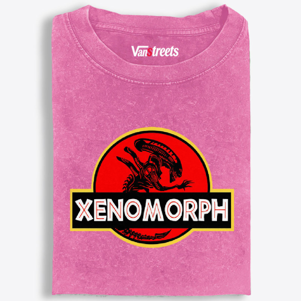Xenomorph Jurassic Park Logo Retro Washed T-Shirt | 100% Cotton | Streetwear Essential