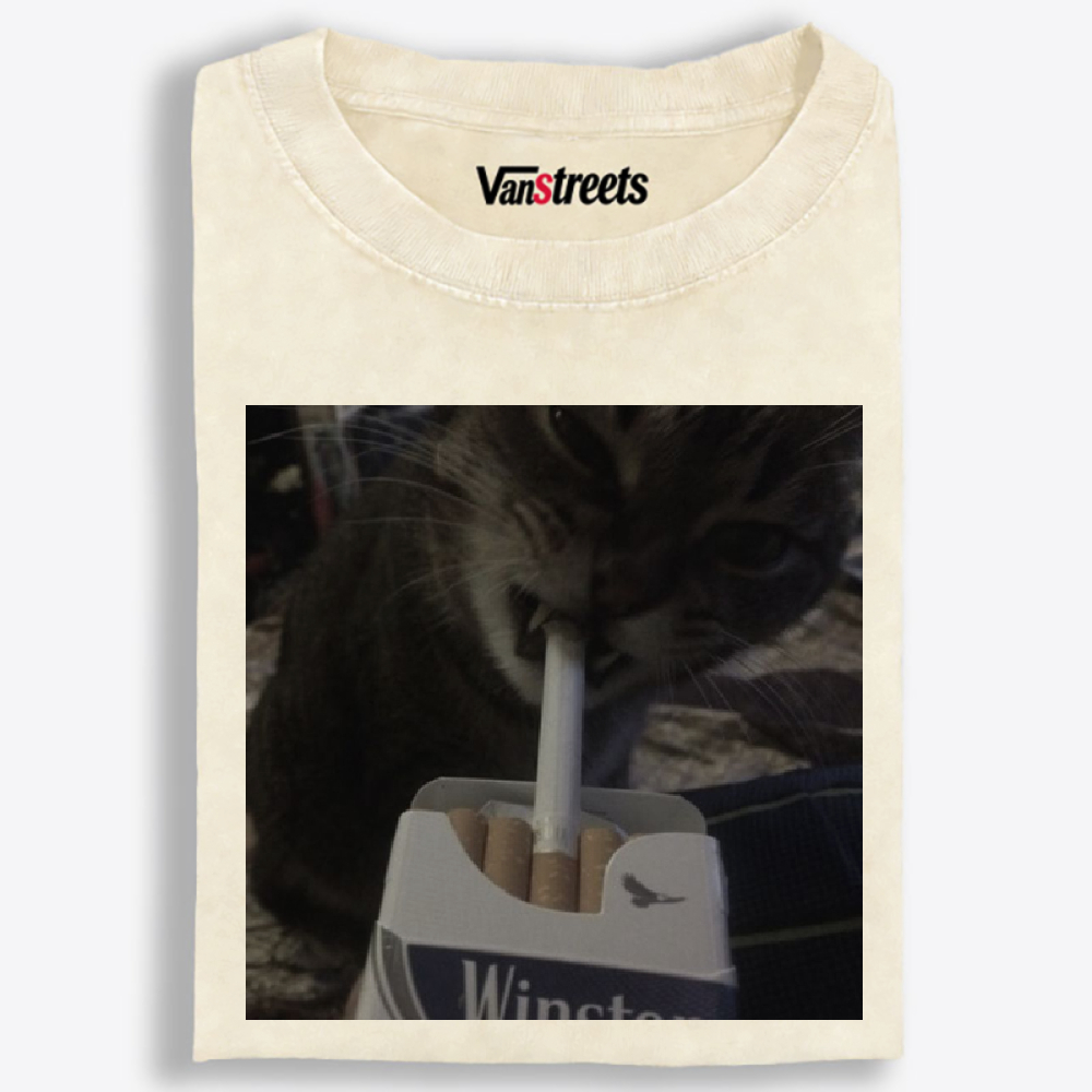 Cat with Cigarette Retro Black & White Retro Washed T-Shirt | 100% Cotton | Streetwear Essential