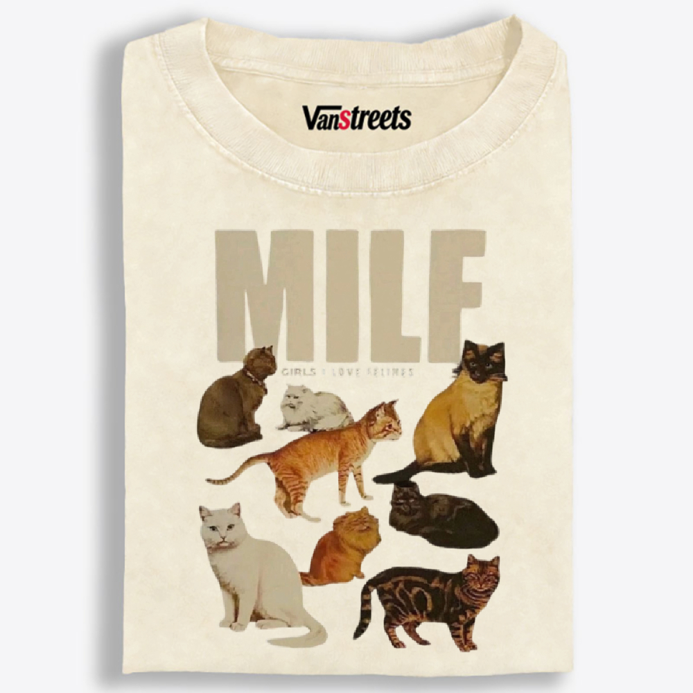 MILF "Girls I Love Felines" Retro Washed T-Shirt | 100% Cotton | Streetwear Essential