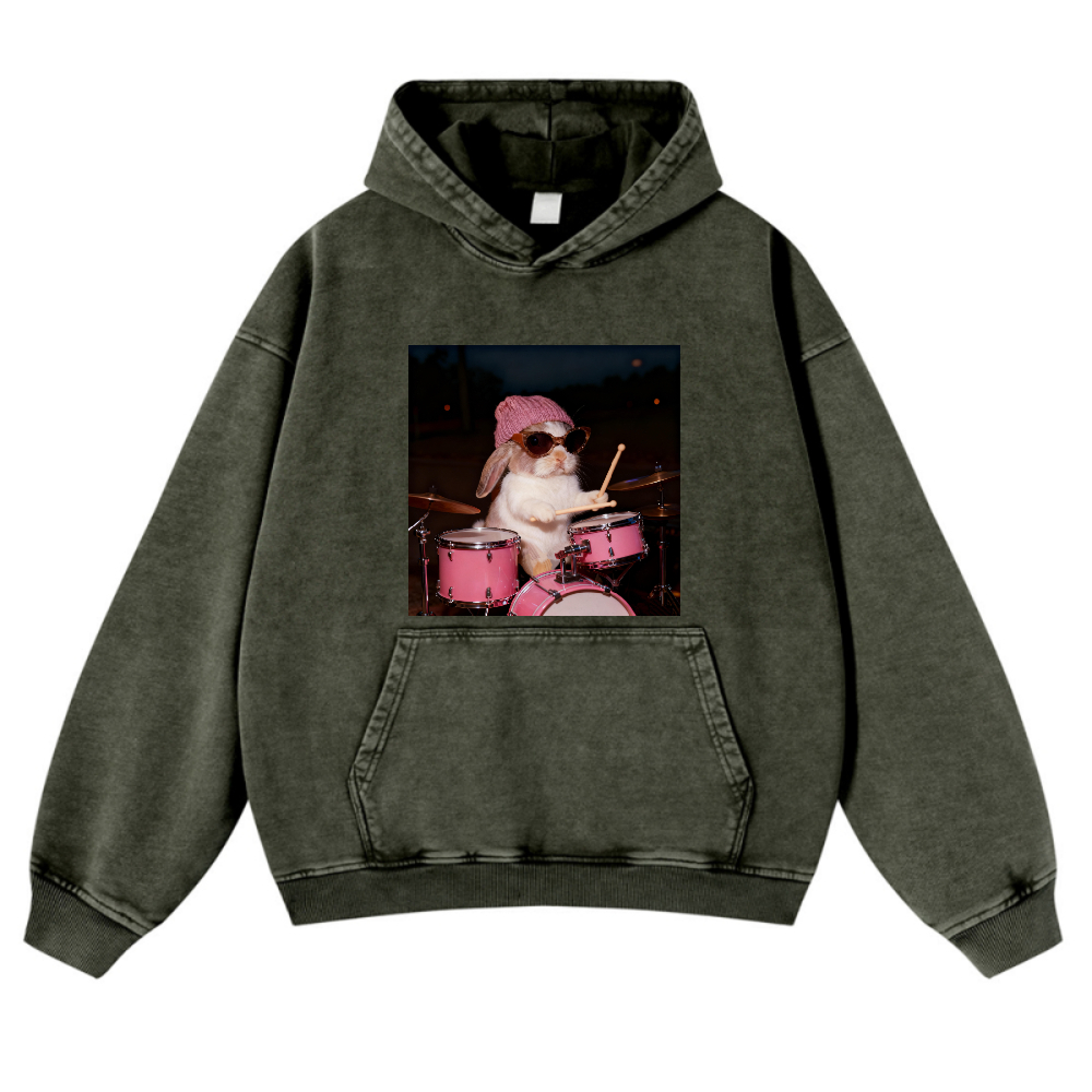 Bunny Rockin' Bunny Retro Washed Hoodide | 100% Cotton | Streetwear Essential