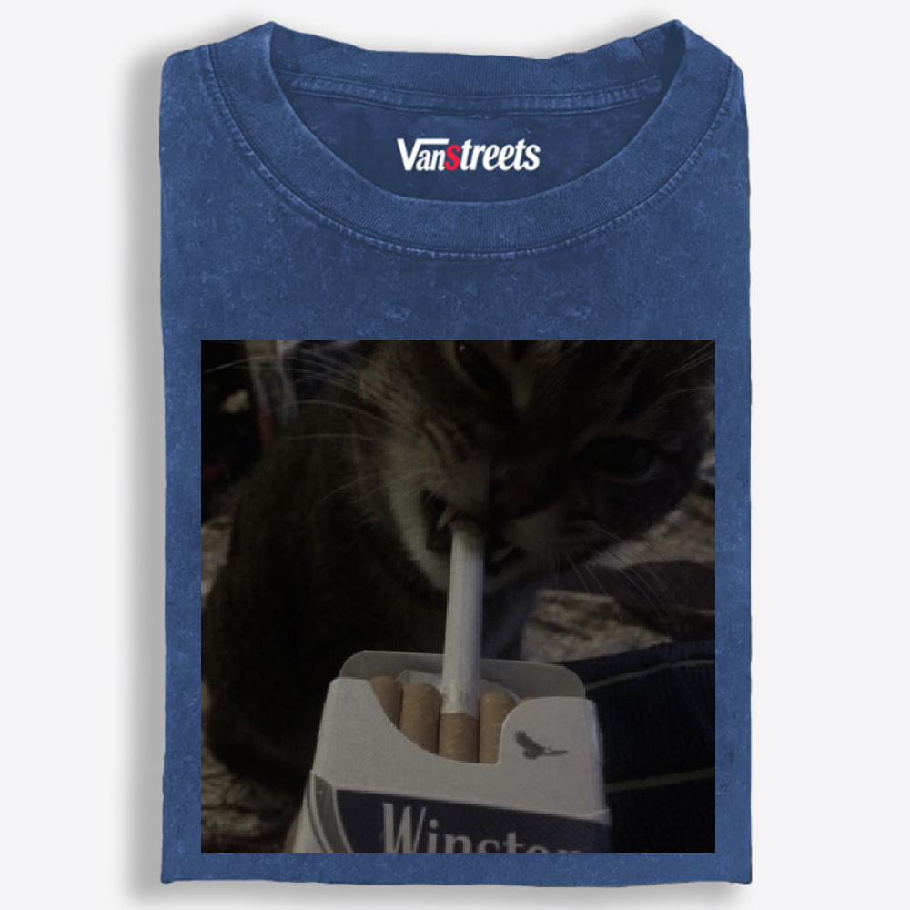 Cat with Cigarette Retro Black & White Retro Washed T-Shirt | 100% Cotton | Streetwear Essential
