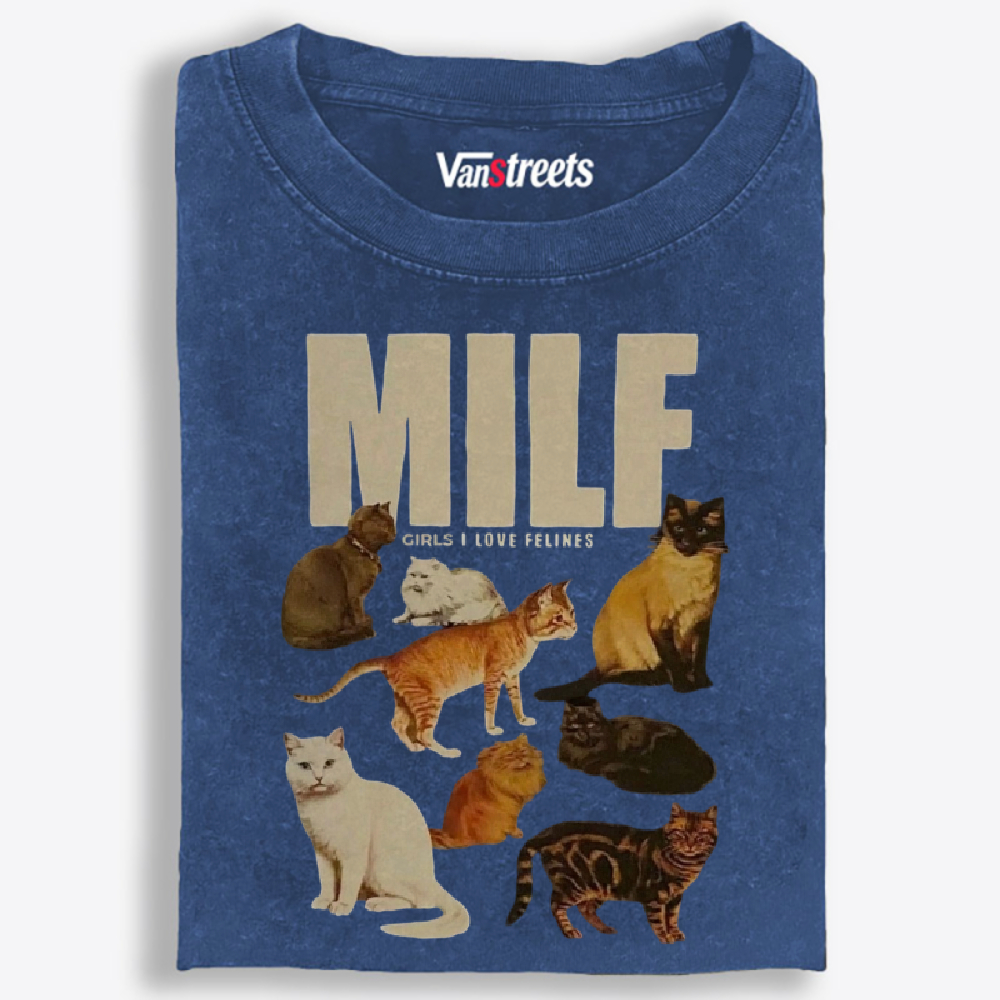 MILF "Girls I Love Felines" Retro Washed T-Shirt | 100% Cotton | Streetwear Essential