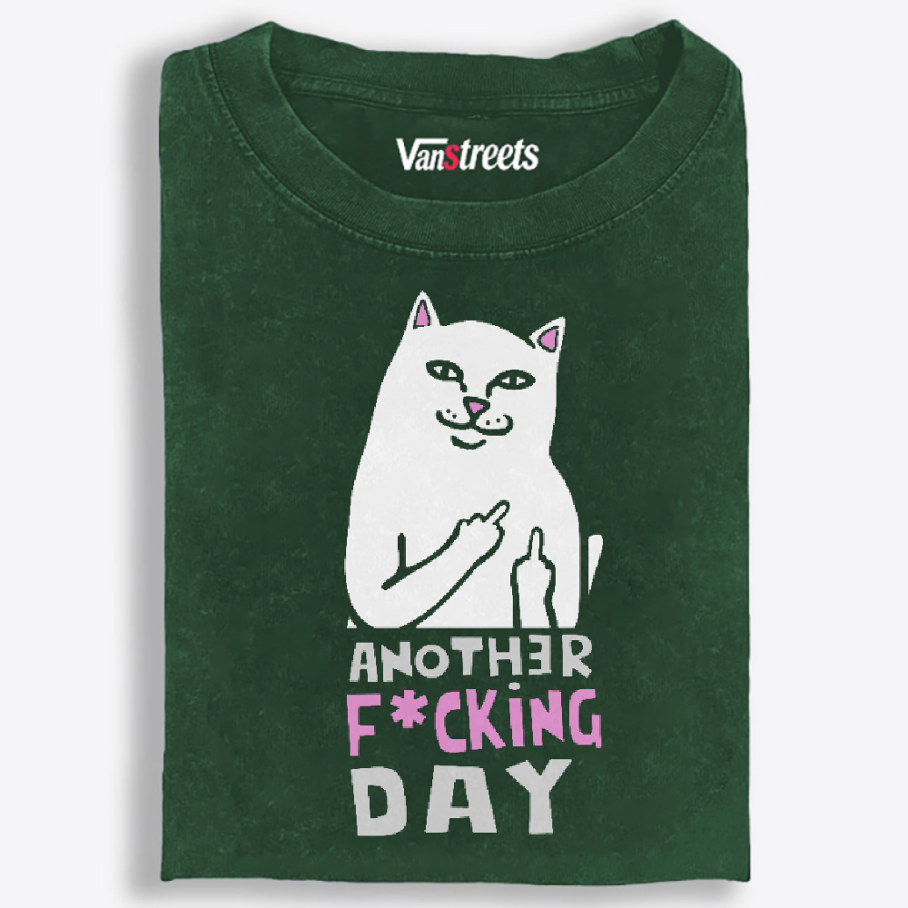 Another F*cking Day Middle Finger Cat Retro Washed T-Shirt | 100% Cotton | Streetwear Essential