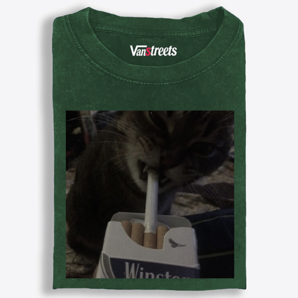 Cat with Cigarette Retro Black & White Retro Washed T-Shirt | 100% Cotton | Streetwear Essential