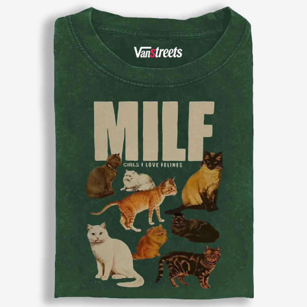 MILF "Girls I Love Felines" Retro Washed T-Shirt | 100% Cotton | Streetwear Essential