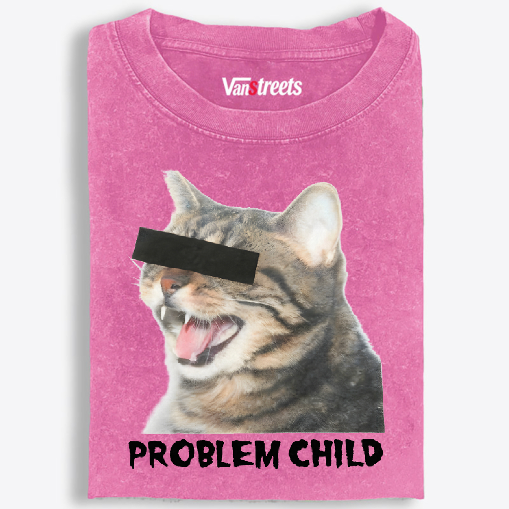 "Problem Child" Cat Meme Retro Washed T-Shirt | 100% Cotton | Streetwear Essential