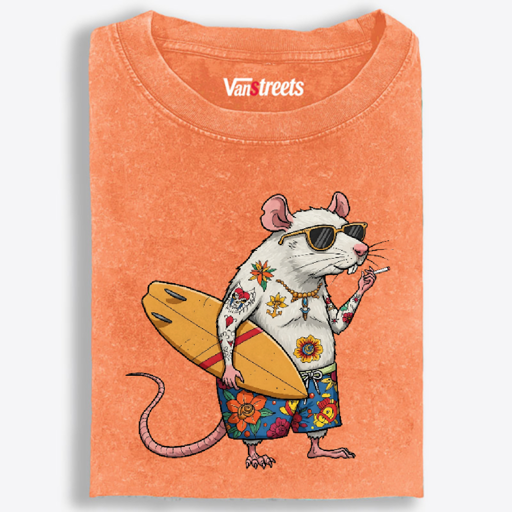 Surfing Rat Retro Washed T-Shirt | 100% Cotton | Streetwear Essential
