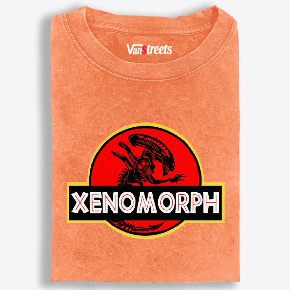 Xenomorph Jurassic Park Logo Retro Washed T-Shirt | 100% Cotton | Streetwear Essential