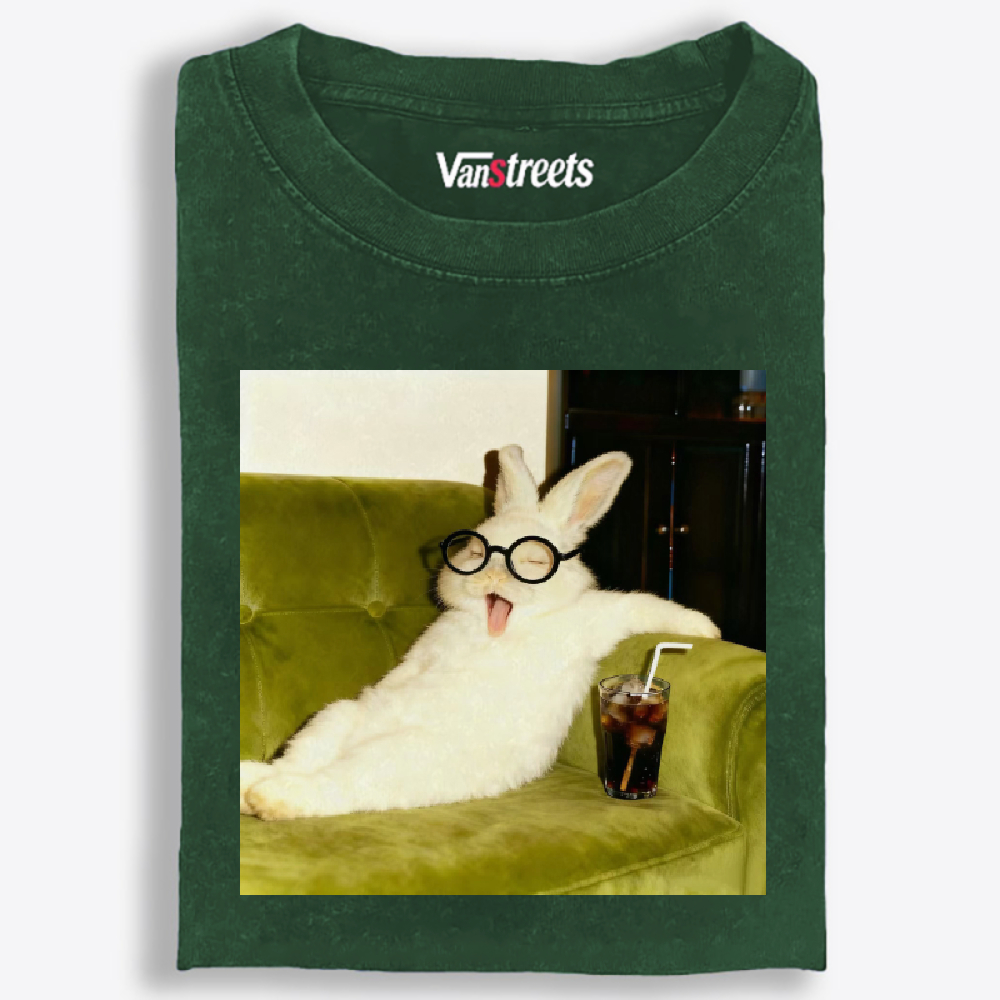 Geek Rabbit Drinking Cola Funny Retro Washed T-Shirt | 100% Cotton | Streetwear Essential