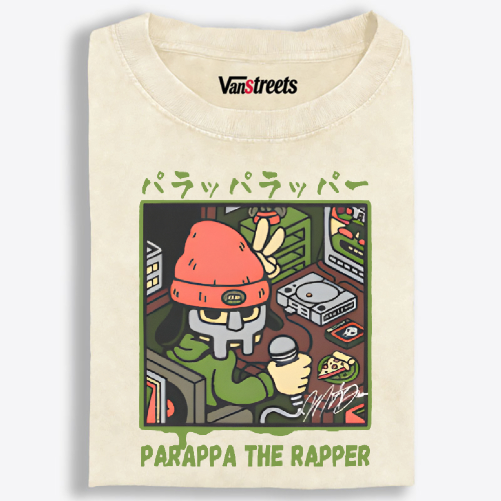 PaRappa The Rapper x MF DOOM Crossover Retro Washed T-Shirt | 100% Cotton | Streetwear Essential