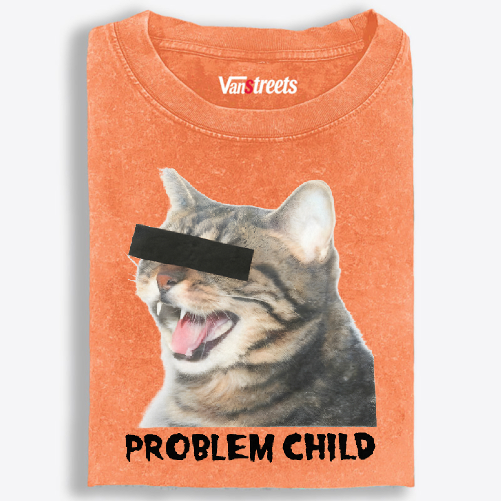 "Problem Child" Cat Meme Retro Washed T-Shirt | 100% Cotton | Streetwear Essential