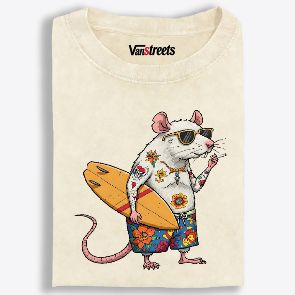 Surfing Rat Retro Washed T-Shirt | 100% Cotton | Streetwear Essential