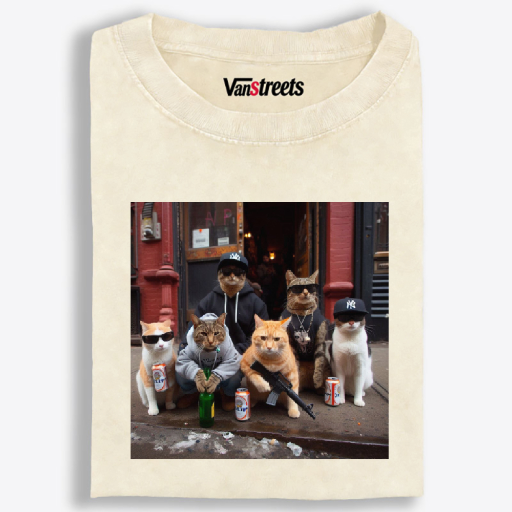 Street Gang Cats Hardcore Retro Washed T-Shirt | 100% Cotton | Streetwear Essential