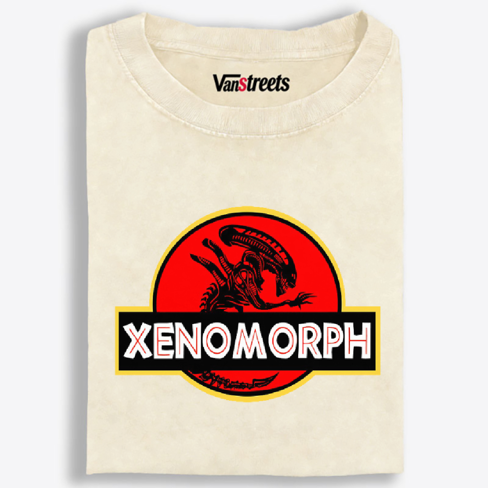 Xenomorph Jurassic Park Logo Retro Washed T-Shirt | 100% Cotton | Streetwear Essential