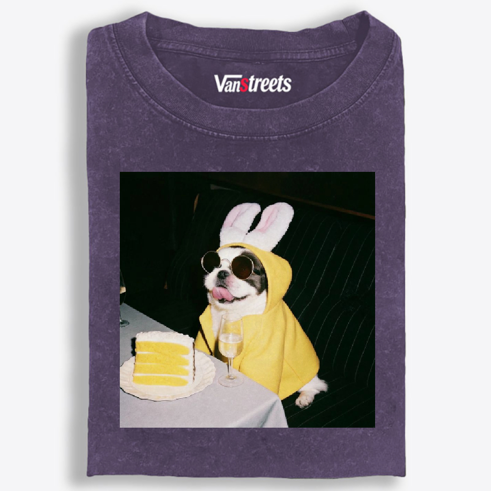 Bunny Ears French Bulldog Birthday Meme Retro Washed T-Shirt | 100% Cotton | Streetwear Essential