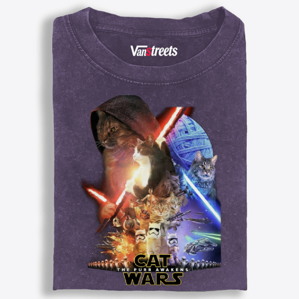Cat Wars: The Purr Awakens" Vintage Washed T-Shirt | 100% Cotton | Streetwear Essential