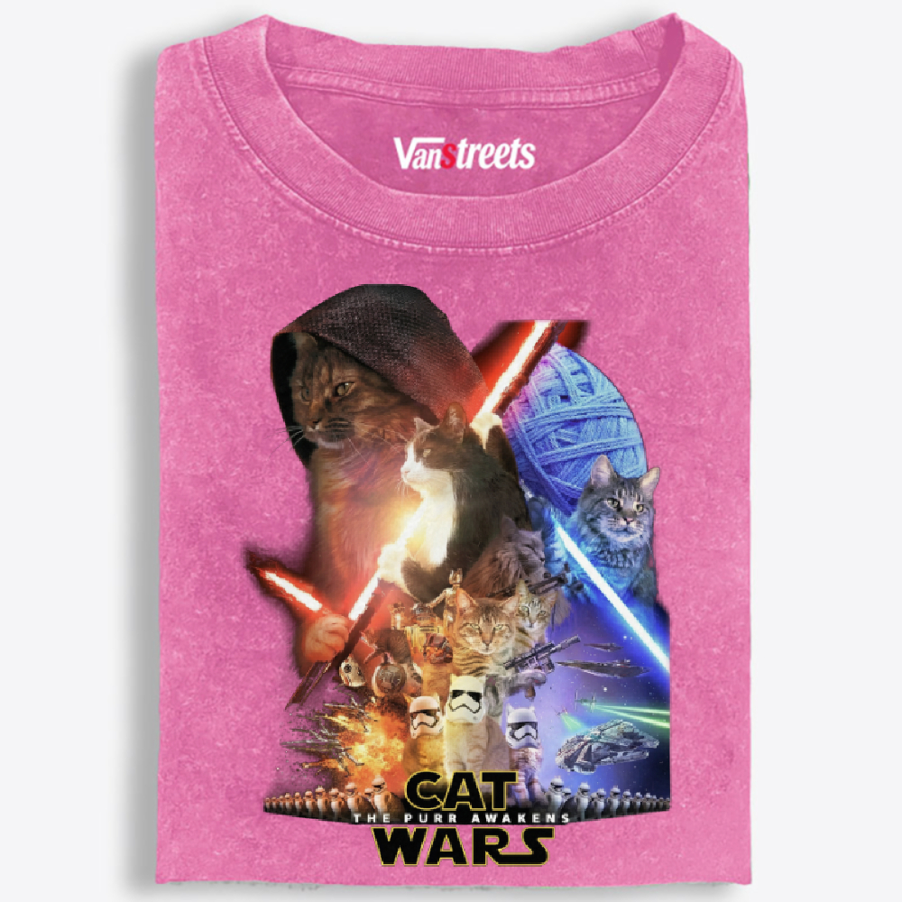Cat Wars: The Purr Awakens" Vintage Washed T-Shirt | 100% Cotton | Streetwear Essential
