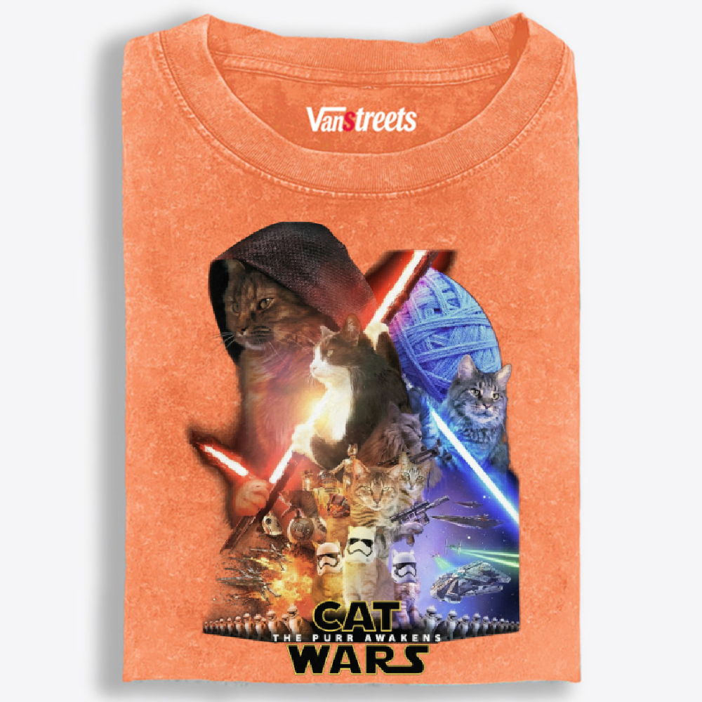 Cat Wars: The Purr Awakens" Vintage Washed T-Shirt | 100% Cotton | Streetwear Essential