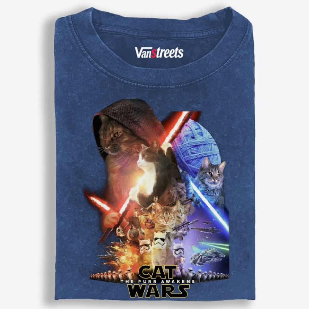 Cat Wars: The Purr Awakens" Vintage Washed T-Shirt | 100% Cotton | Streetwear Essential