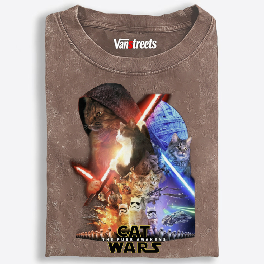 Cat Wars: The Purr Awakens" Vintage Washed T-Shirt | 100% Cotton | Streetwear Essential