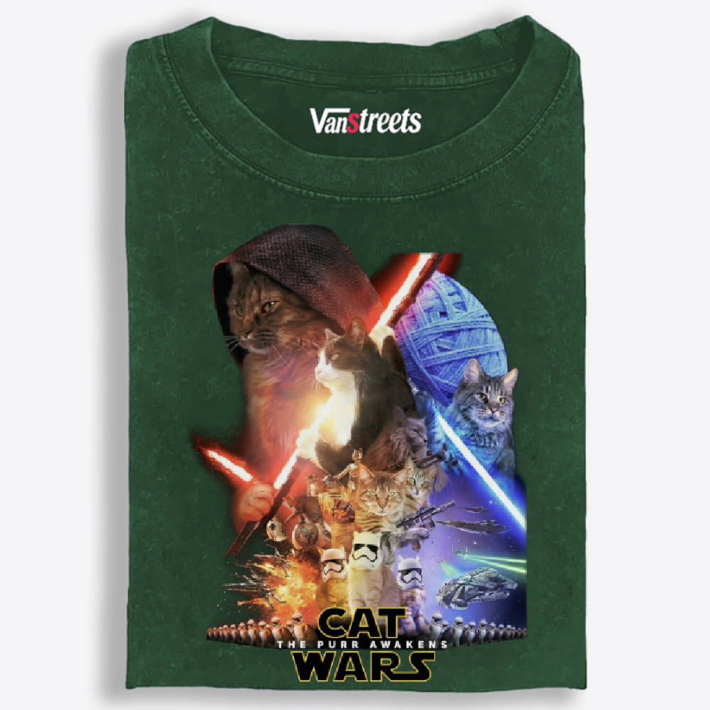 Cat Wars: The Purr Awakens" Vintage Washed T-Shirt | 100% Cotton | Streetwear Essential