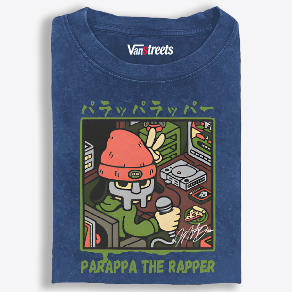 PaRappa The Rapper x MF DOOM Crossover Retro Washed T-Shirt | 100% Cotton | Streetwear Essential