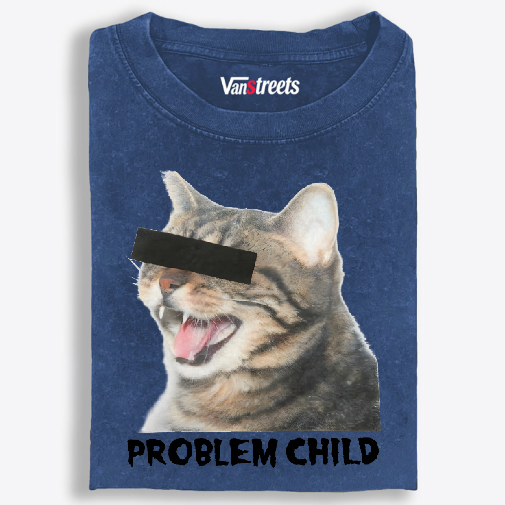 "Problem Child" Cat Meme Retro Washed T-Shirt | 100% Cotton | Streetwear Essential