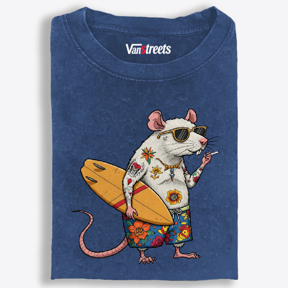 Surfing Rat Retro Washed T-Shirt | 100% Cotton | Streetwear Essential