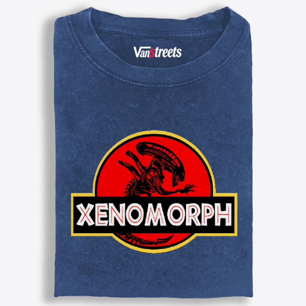 Xenomorph Jurassic Park Logo Retro Washed T-Shirt | 100% Cotton | Streetwear Essential