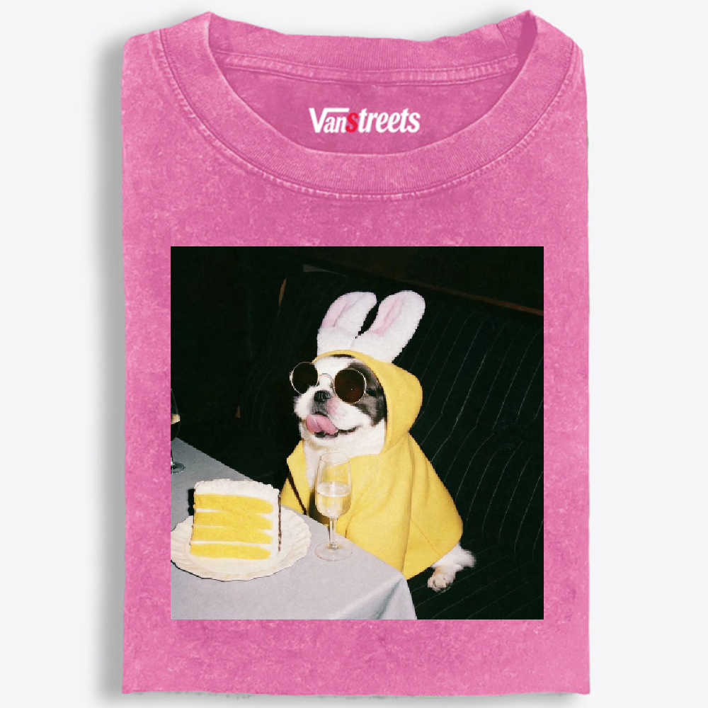 Bunny Ears French Bulldog Birthday Meme Retro Washed T-Shirt | 100% Cotton | Streetwear Essential