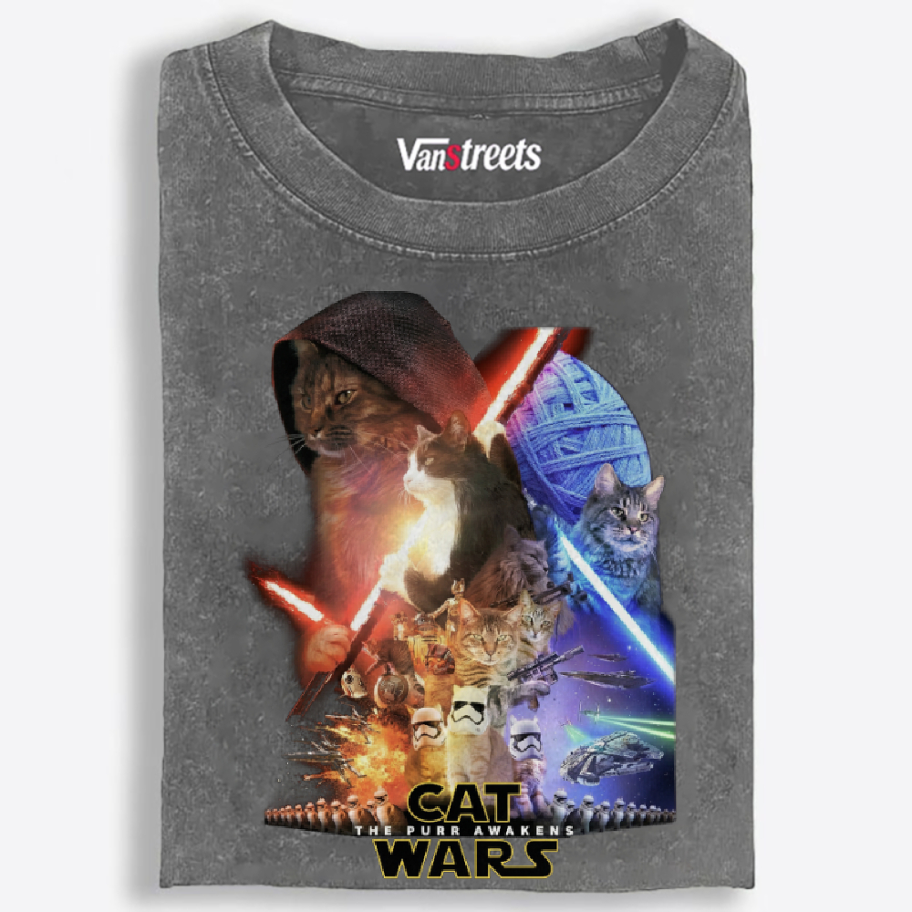 Cat Wars: The Purr Awakens" Vintage Washed T-Shirt | 100% Cotton | Streetwear Essential