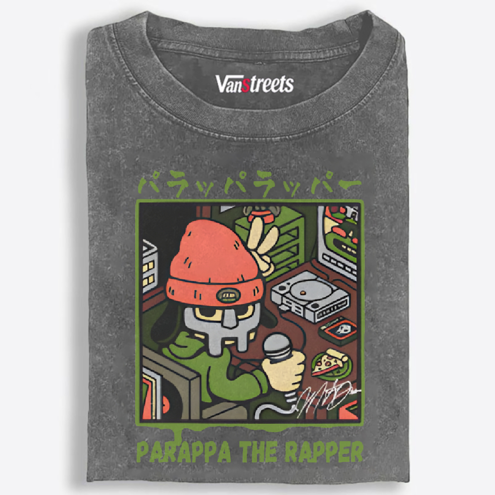 PaRappa The Rapper x MF DOOM Crossover Retro Washed T-Shirt | 100% Cotton | Streetwear Essential