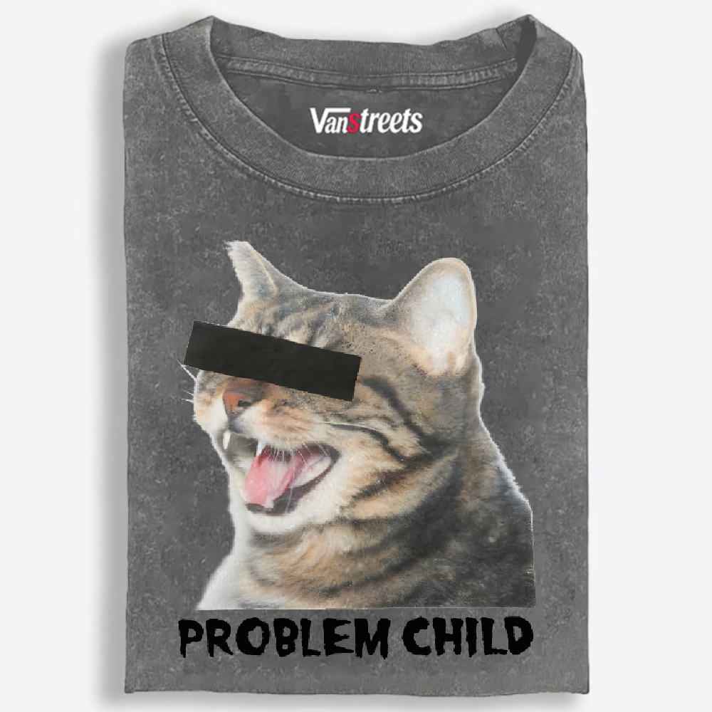 "Problem Child" Cat Meme Retro Washed T-Shirt | 100% Cotton | Streetwear Essential