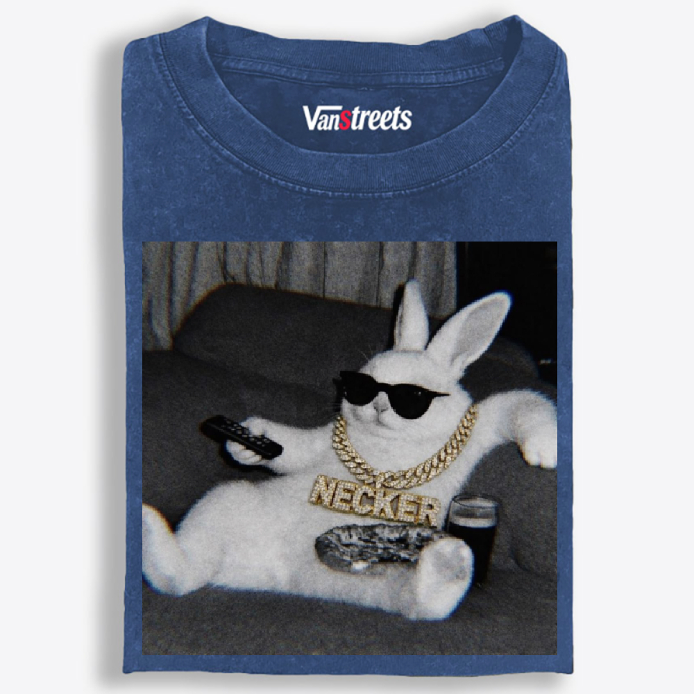 Bling Bunny's Couch Vibe Washed T-Shirt | 100% Cotton | Streetwear Essential