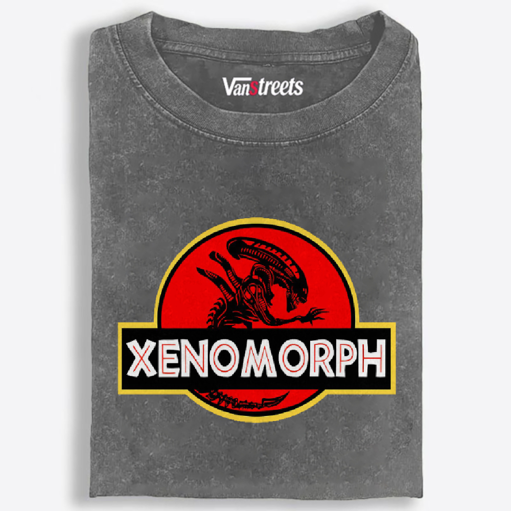 Xenomorph Jurassic Park Logo Retro Washed T-Shirt | 100% Cotton | Streetwear Essential