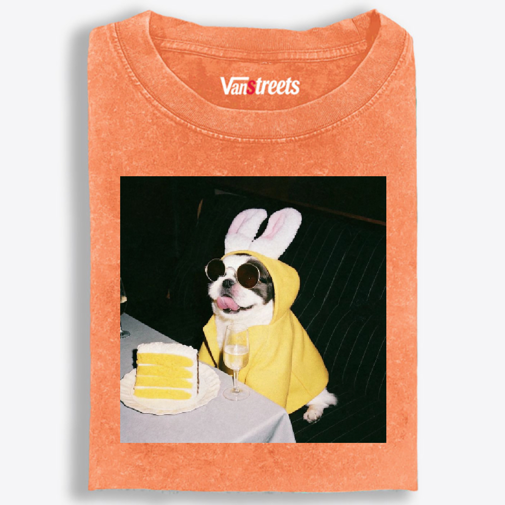 Bunny Ears French Bulldog Birthday Meme Retro Washed T-Shirt | 100% Cotton | Streetwear Essential