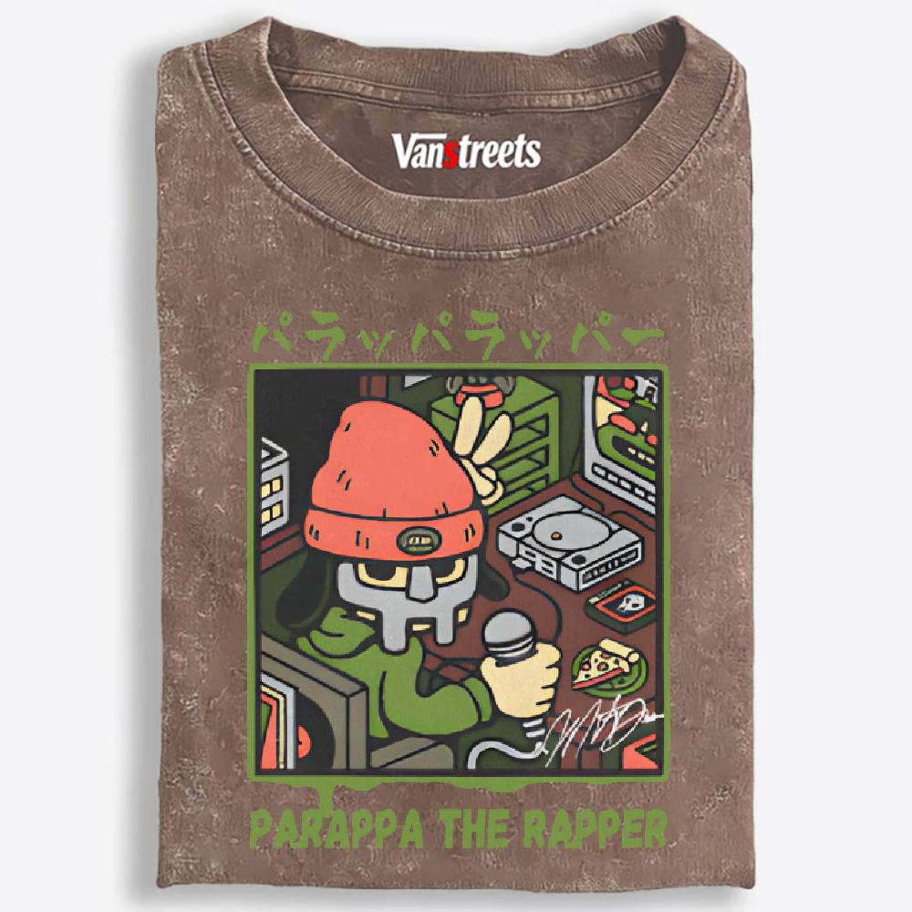 PaRappa The Rapper x MF DOOM Crossover Retro Washed T-Shirt | 100% Cotton | Streetwear Essential