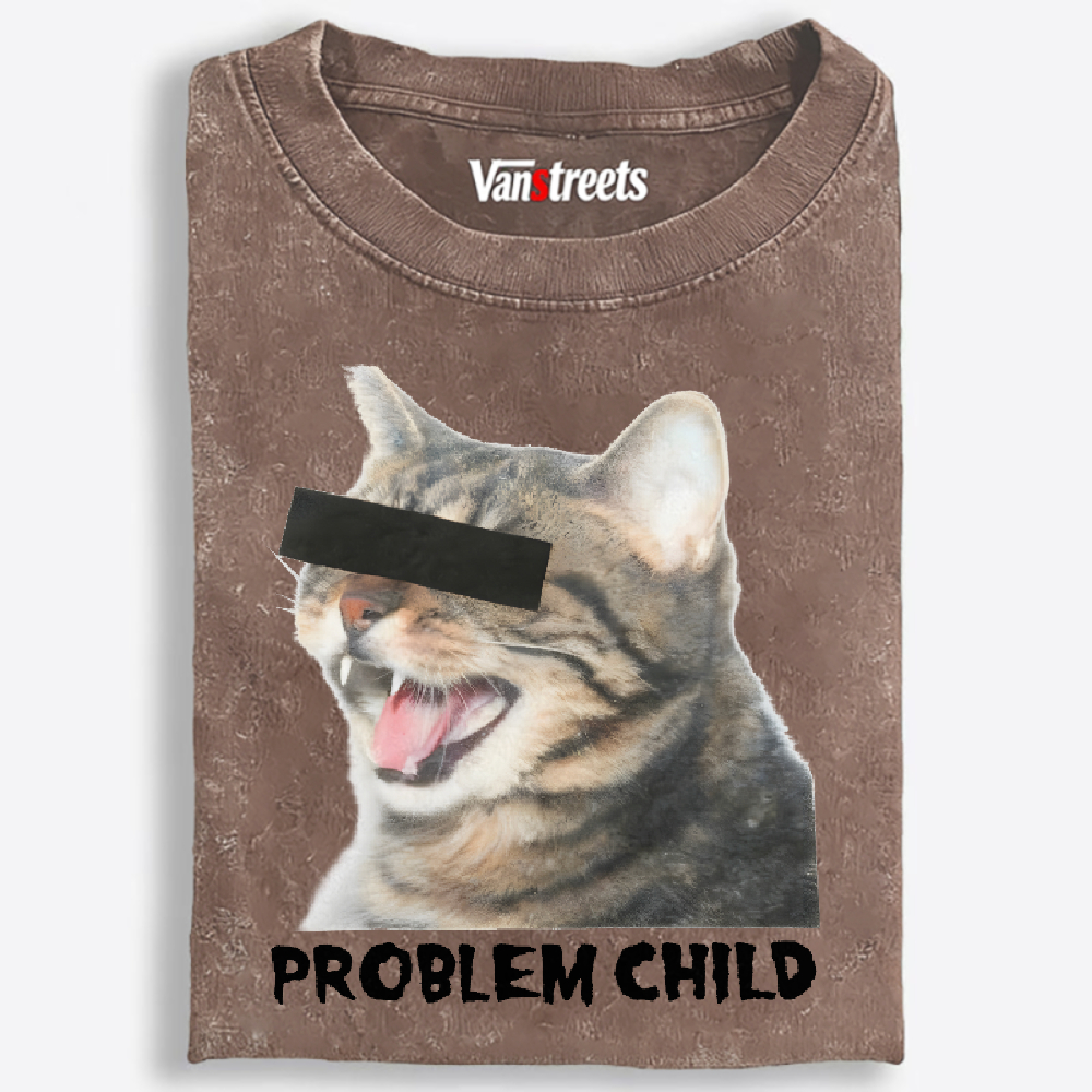 "Problem Child" Cat Meme Retro Washed T-Shirt | 100% Cotton | Streetwear Essential