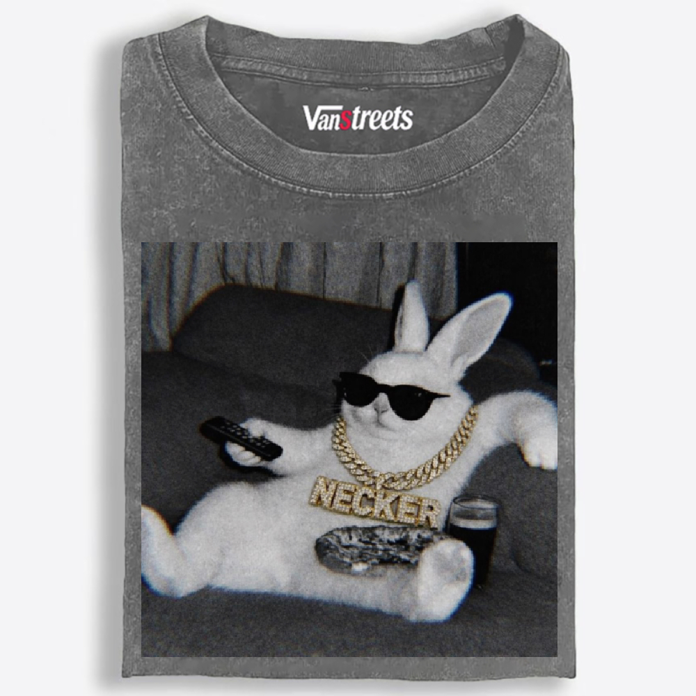 Bling Bunny's Couch Vibe Washed T-Shirt | 100% Cotton | Streetwear Essential