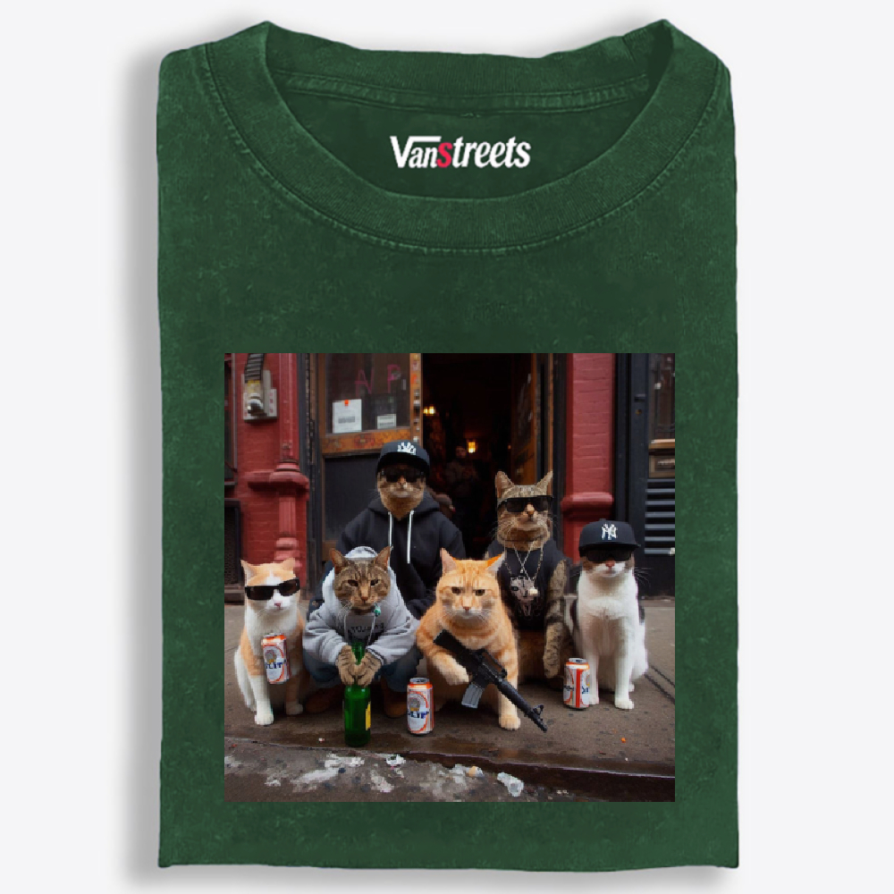 Street Gang Cats Hardcore Retro Washed T-Shirt | 100% Cotton | Streetwear Essential