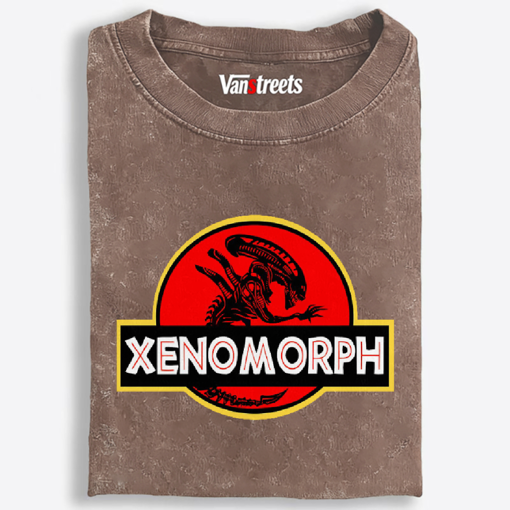 Xenomorph Jurassic Park Logo Retro Washed T-Shirt | 100% Cotton | Streetwear Essential