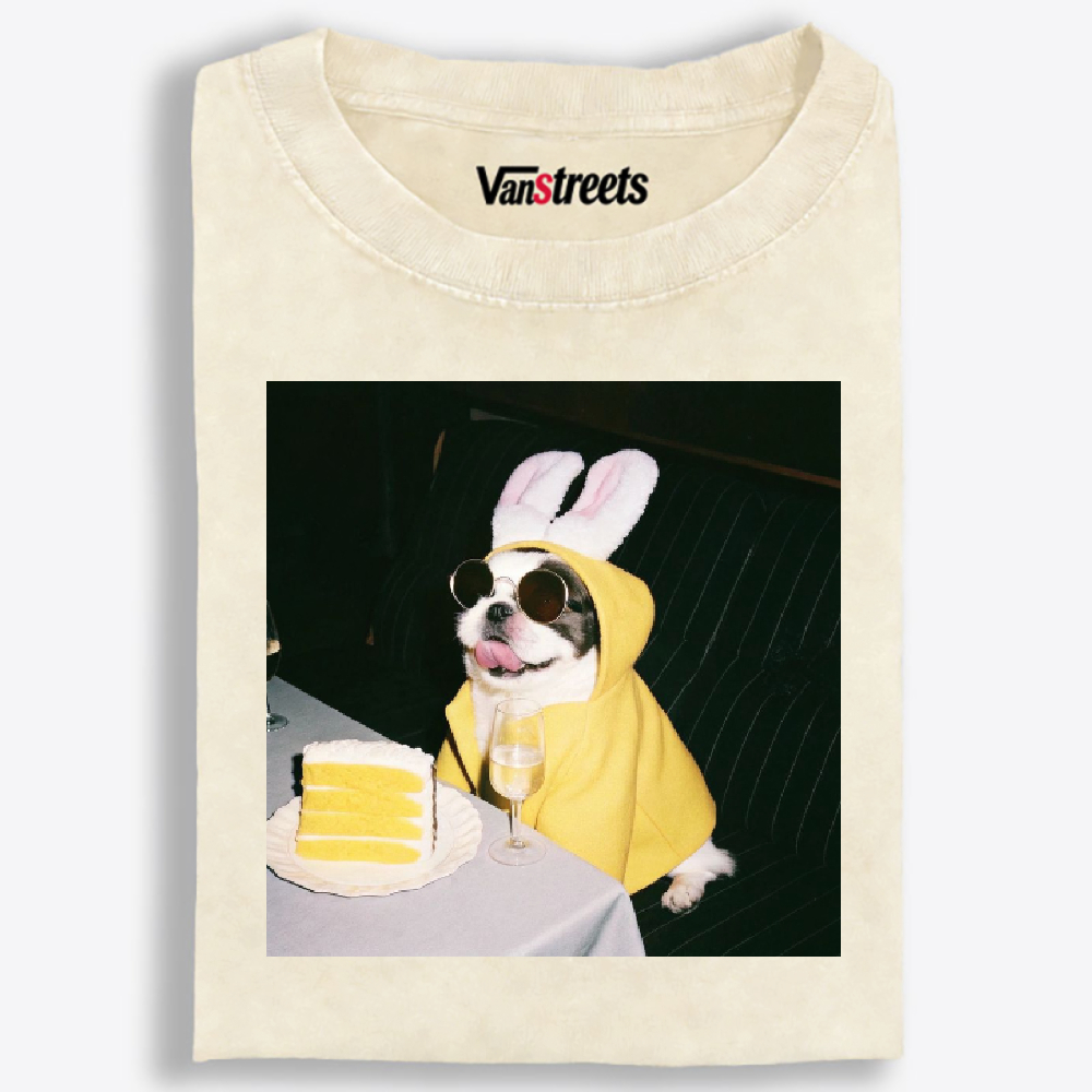 Bunny Ears French Bulldog Birthday Meme Retro Washed T-Shirt | 100% Cotton | Streetwear Essential