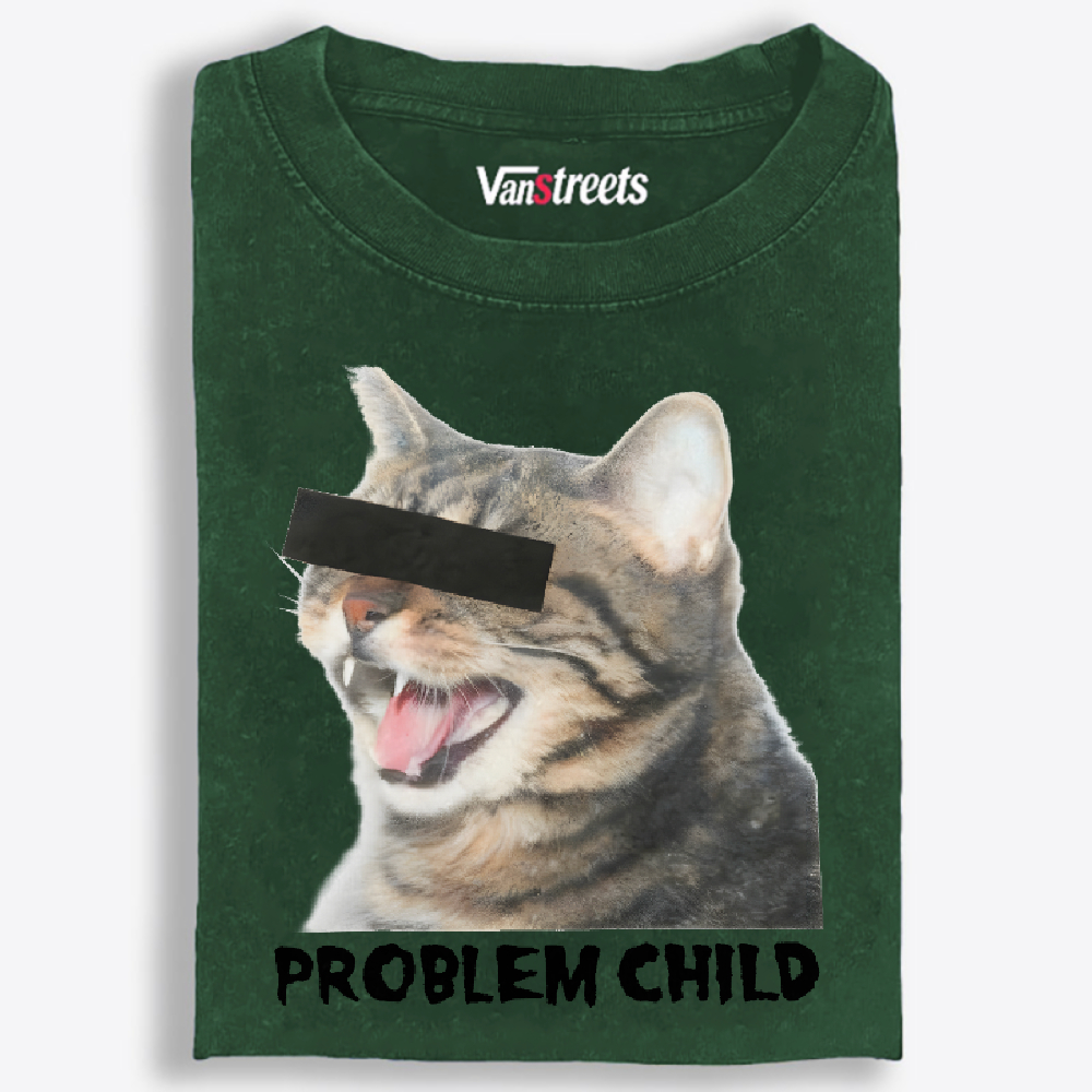 "Problem Child" Cat Meme Retro Washed T-Shirt | 100% Cotton | Streetwear Essential