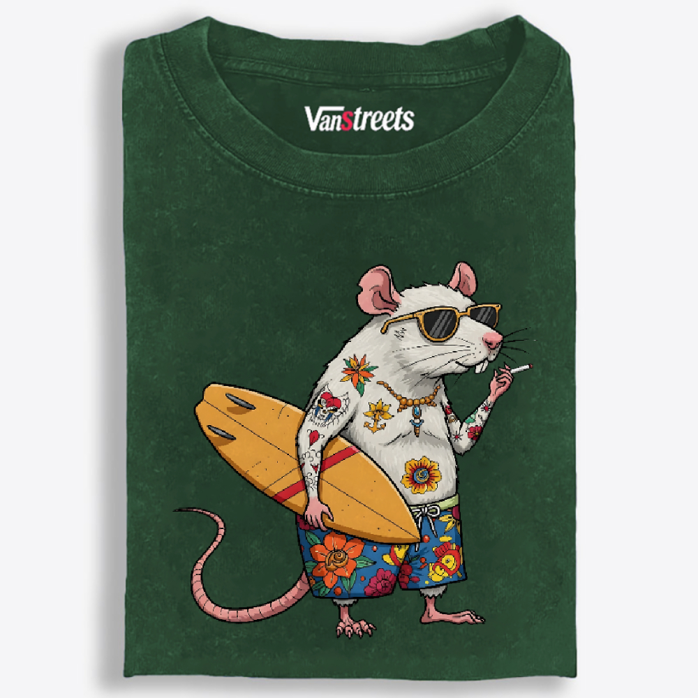 Surfing Rat Retro Washed T-Shirt | 100% Cotton | Streetwear Essential