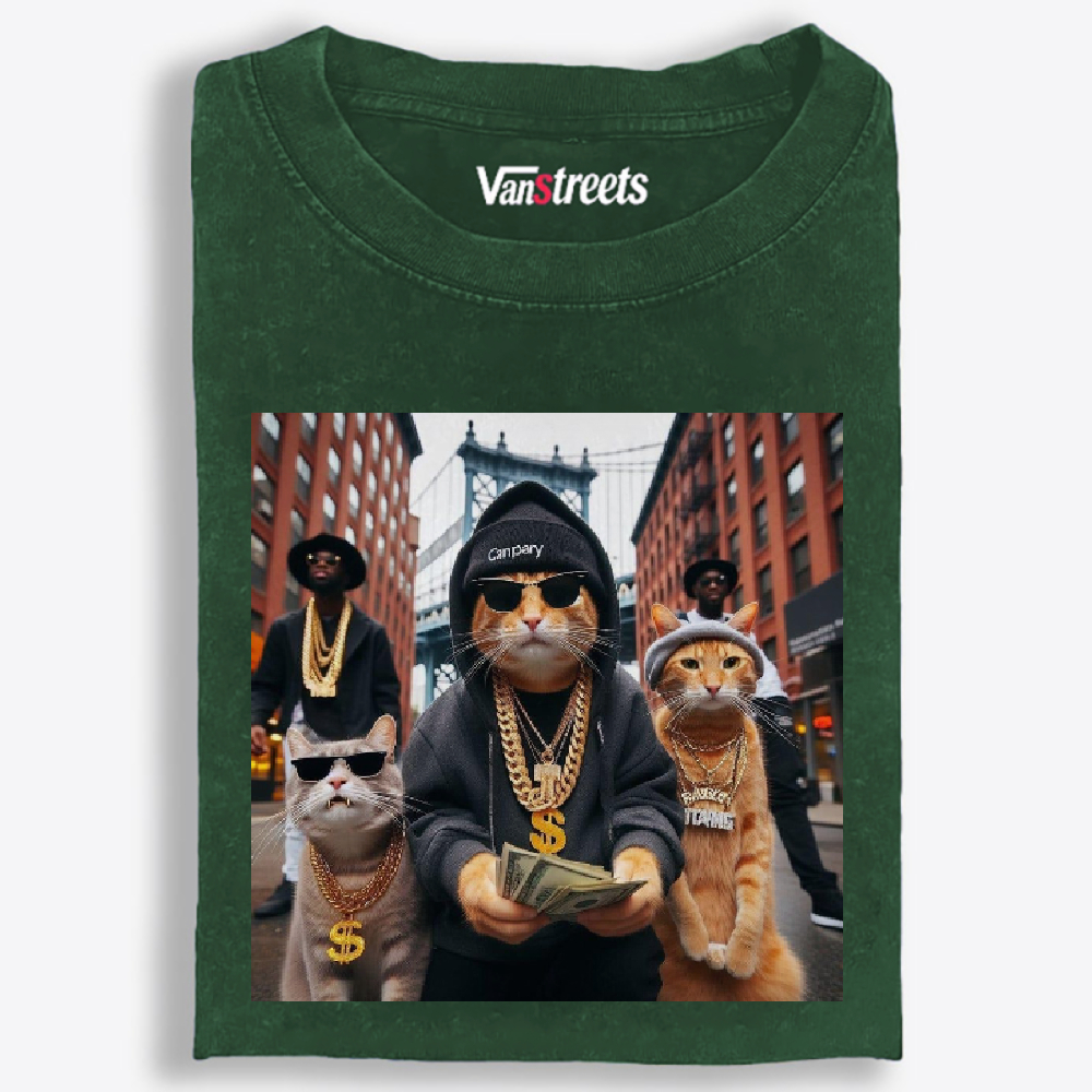 Hip-Hop Rich Cats Retro Washed T-Shirt | 100% Cotton | Streetwear Essential