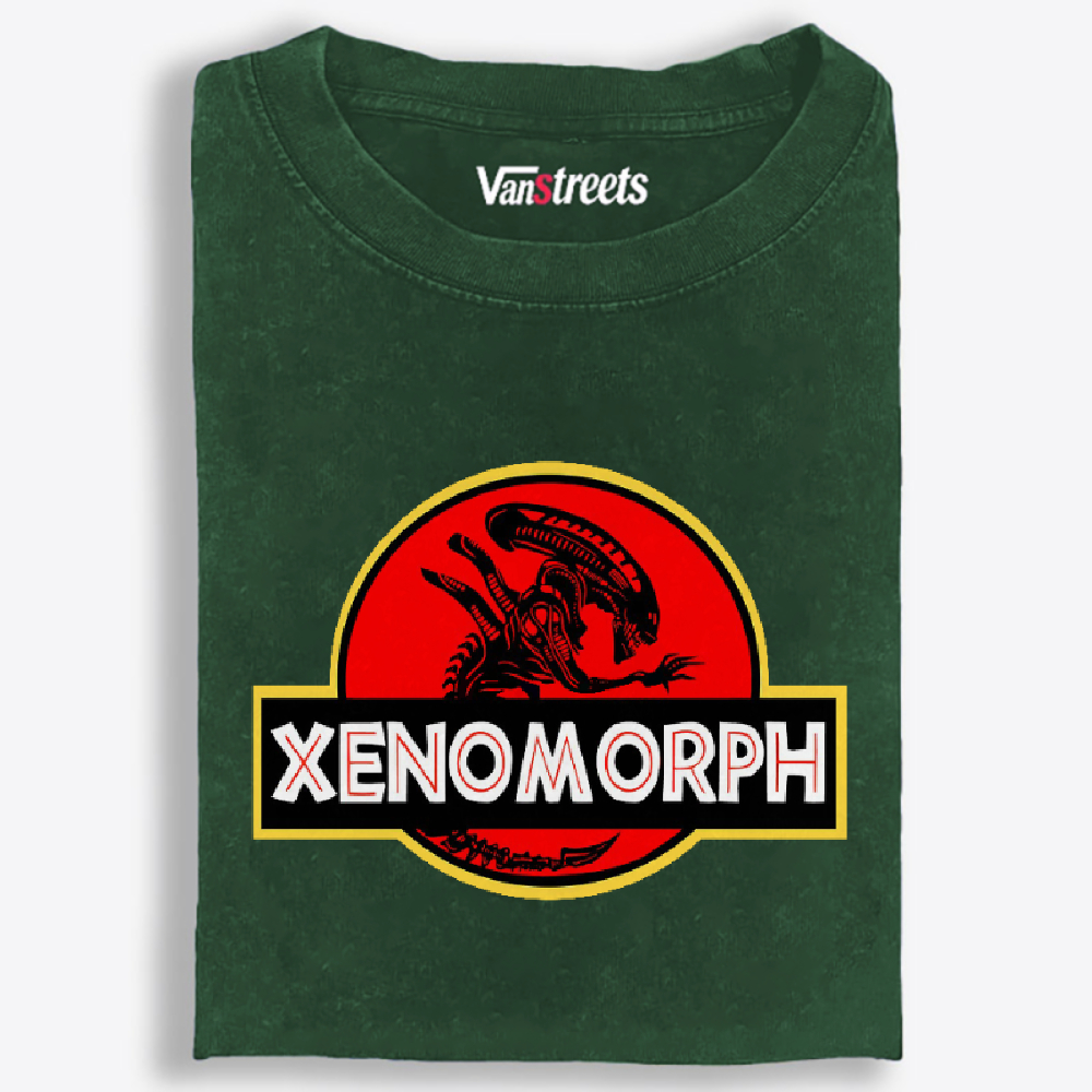 Xenomorph Jurassic Park Logo Retro Washed T-Shirt | 100% Cotton | Streetwear Essential