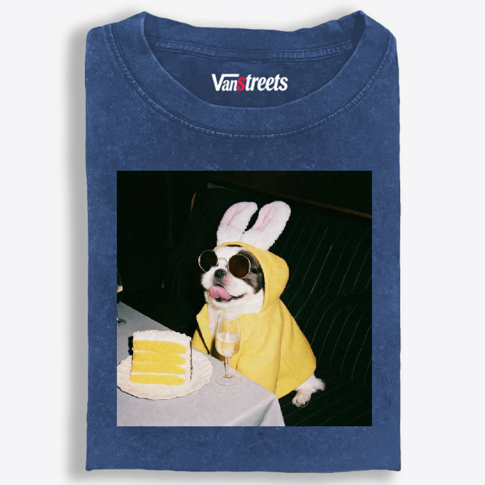 Bunny Ears French Bulldog Birthday Meme Retro Washed T-Shirt | 100% Cotton | Streetwear Essential