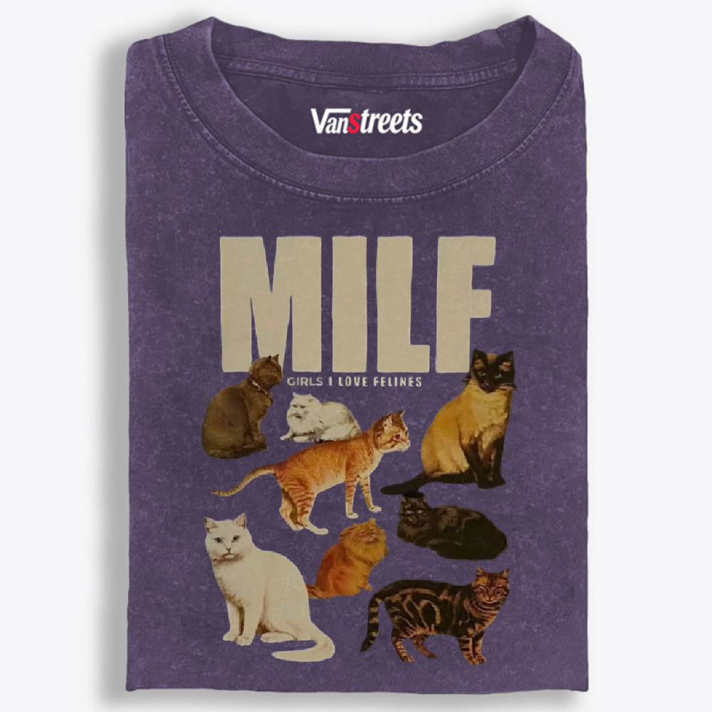 MILF "Girls I Love Felines" Retro Washed T-Shirt | 100% Cotton | Streetwear Essential