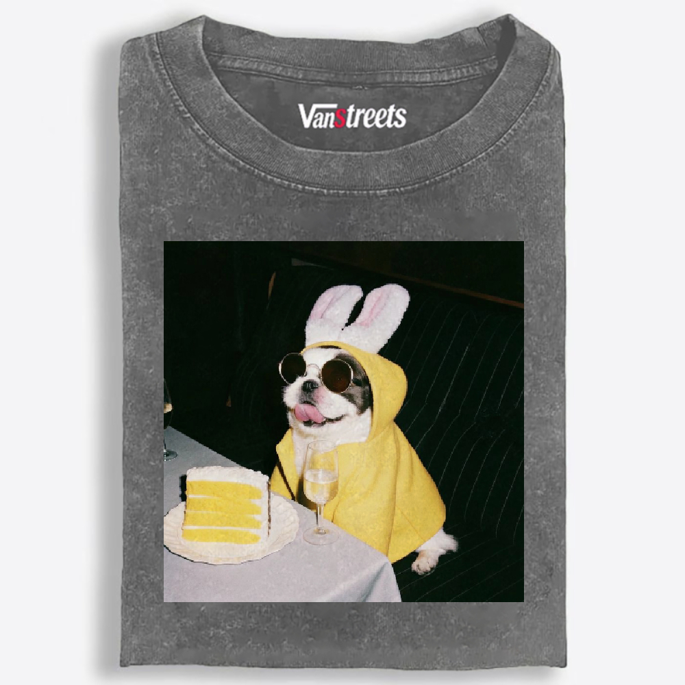 Bunny Ears French Bulldog Birthday Meme Retro Washed T-Shirt | 100% Cotton | Streetwear Essential
