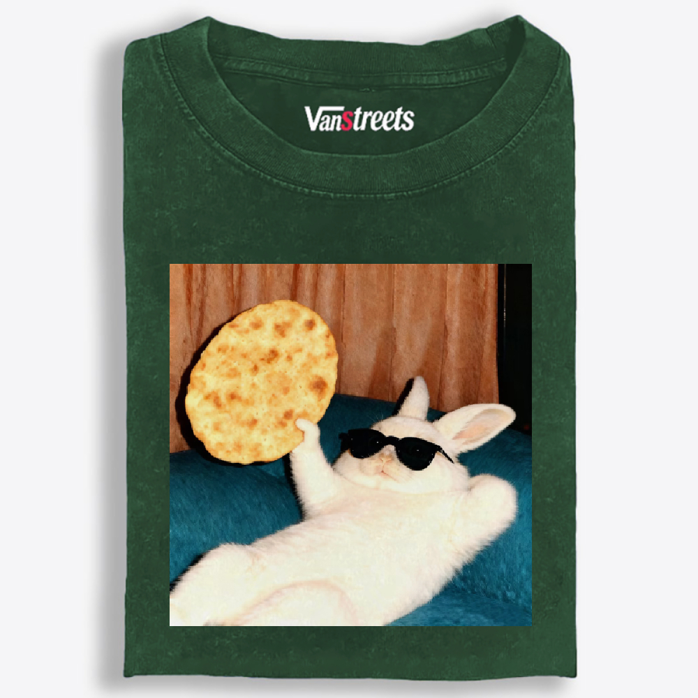 Cool Rabbit With Flatbread Meme Retro Washed T-Shirt | 100% Cotton | Streetwear Essential